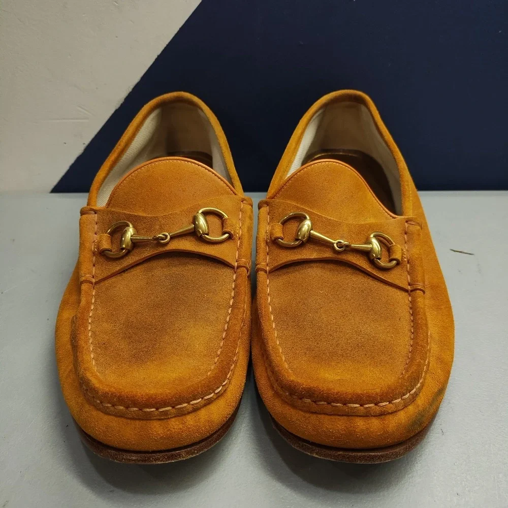 Vintage Gucci 1953 Horsebit Loafers Mens Size 10.5 Brown Moc Toe Cuban Heel